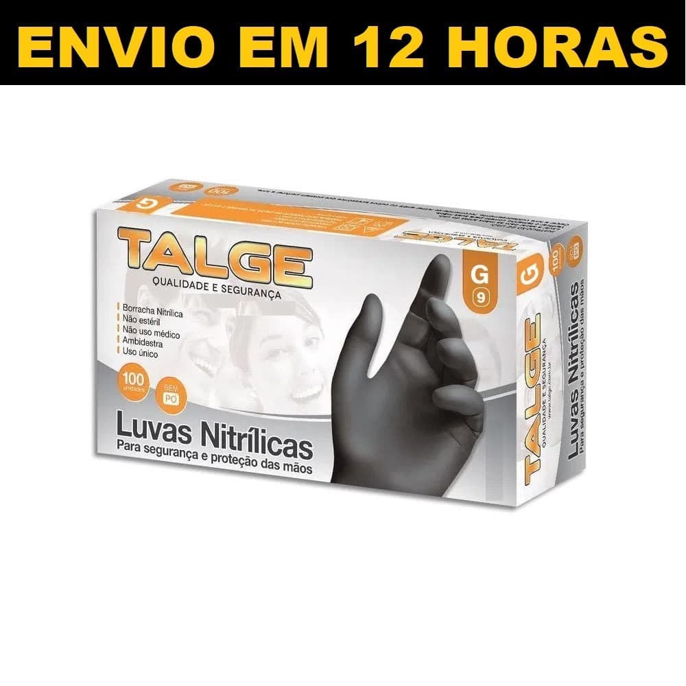 Kit 3 Luva Nitrílica Preta Black Sem Pó 300 Unidades Talge