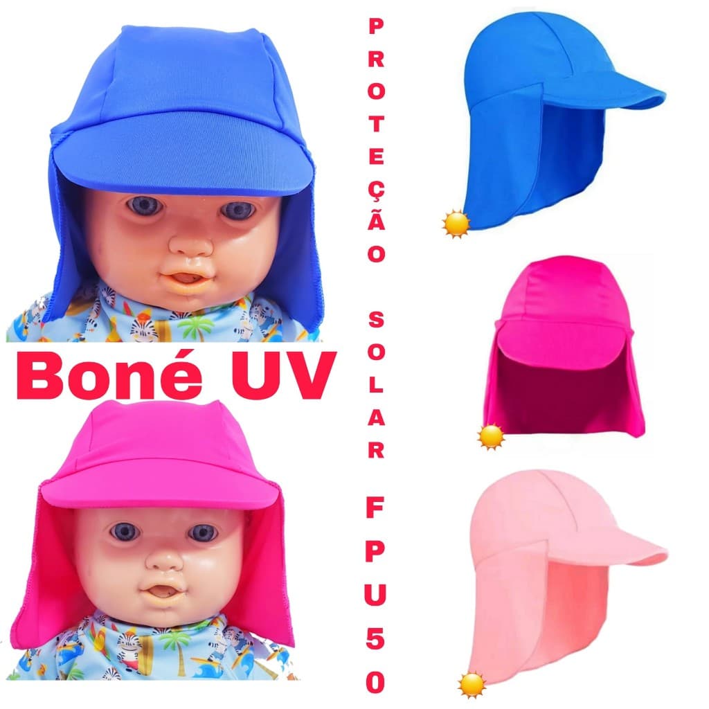 Chapéu Boné Praia Infantil Bebê Com Proteção Solar Fator 50