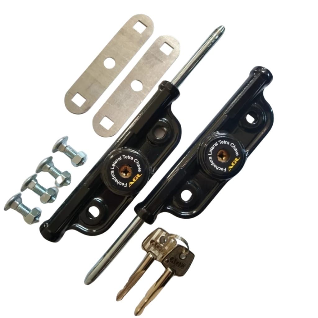Fechadura Trava Lateral Tetra Chave Agl Porta 1 Par Preto