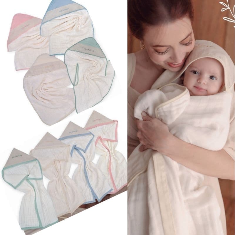 Toalha de banho bebê e infantil,Toalhão Nature com capuz bordado, Soft 3 camadas.