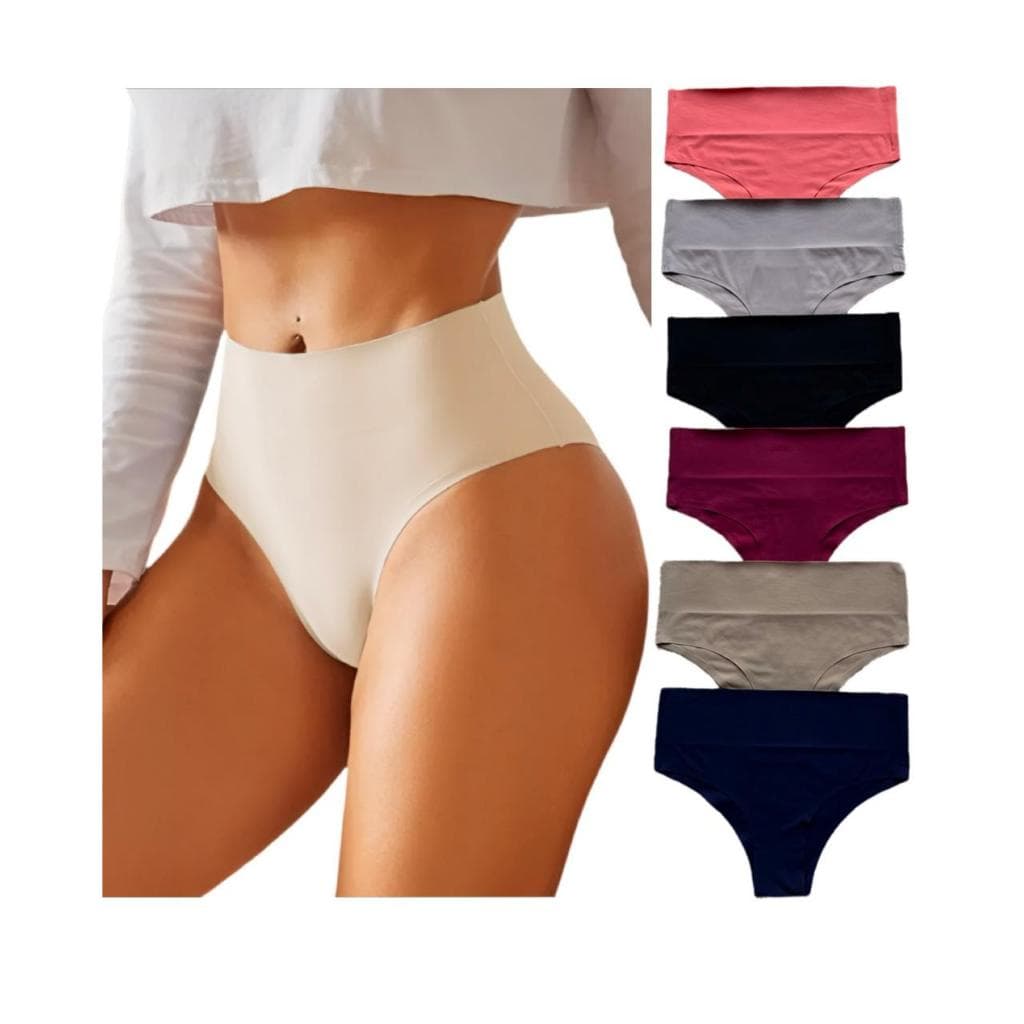 6 Calcinhas Feminina Lipo Modeladora Reforçada Sem Costura Cos Alto Segura Barriga Moda Intima P-GG