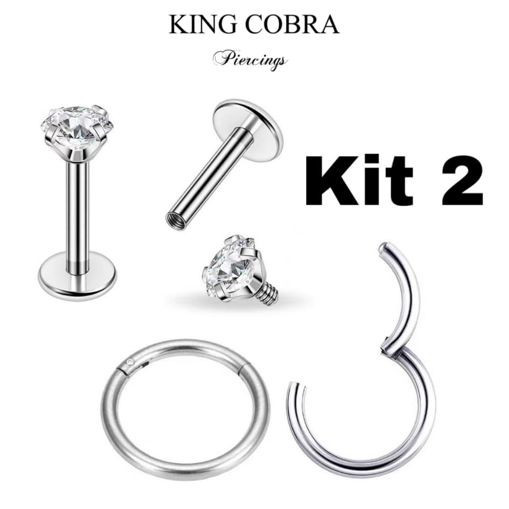 Kit 2 Piercing Labret Ponto De Luz e Argola Segmento Articulado Helix Tragus Conch Aço Cirúrgico (KA101+ KA201)