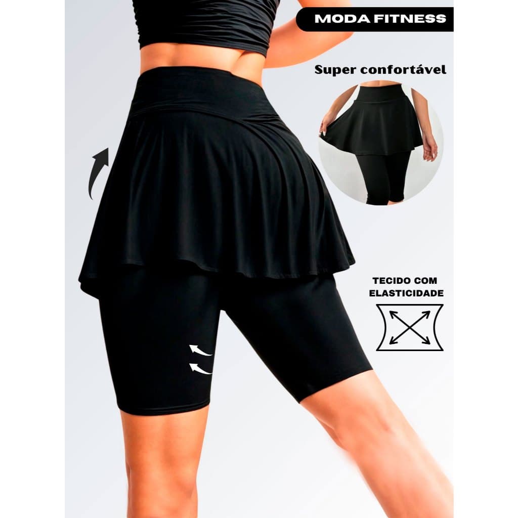 Bermuda Saia Babado Cós Alto Cintura Alta Tapa Bumbum Tecido Grosso Poliéster