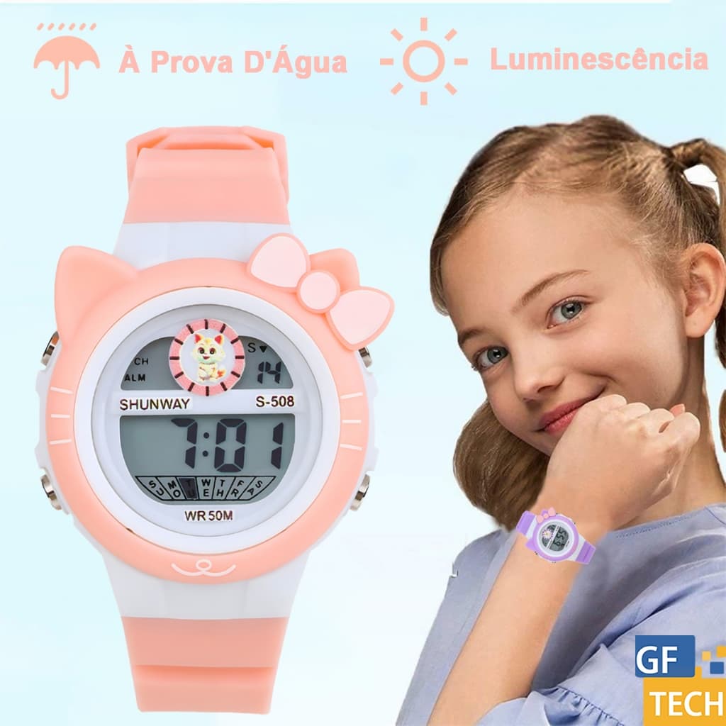 Relógio Digital Feminino Infantil à Prova D'água 50M Com Design Fofo De Animais