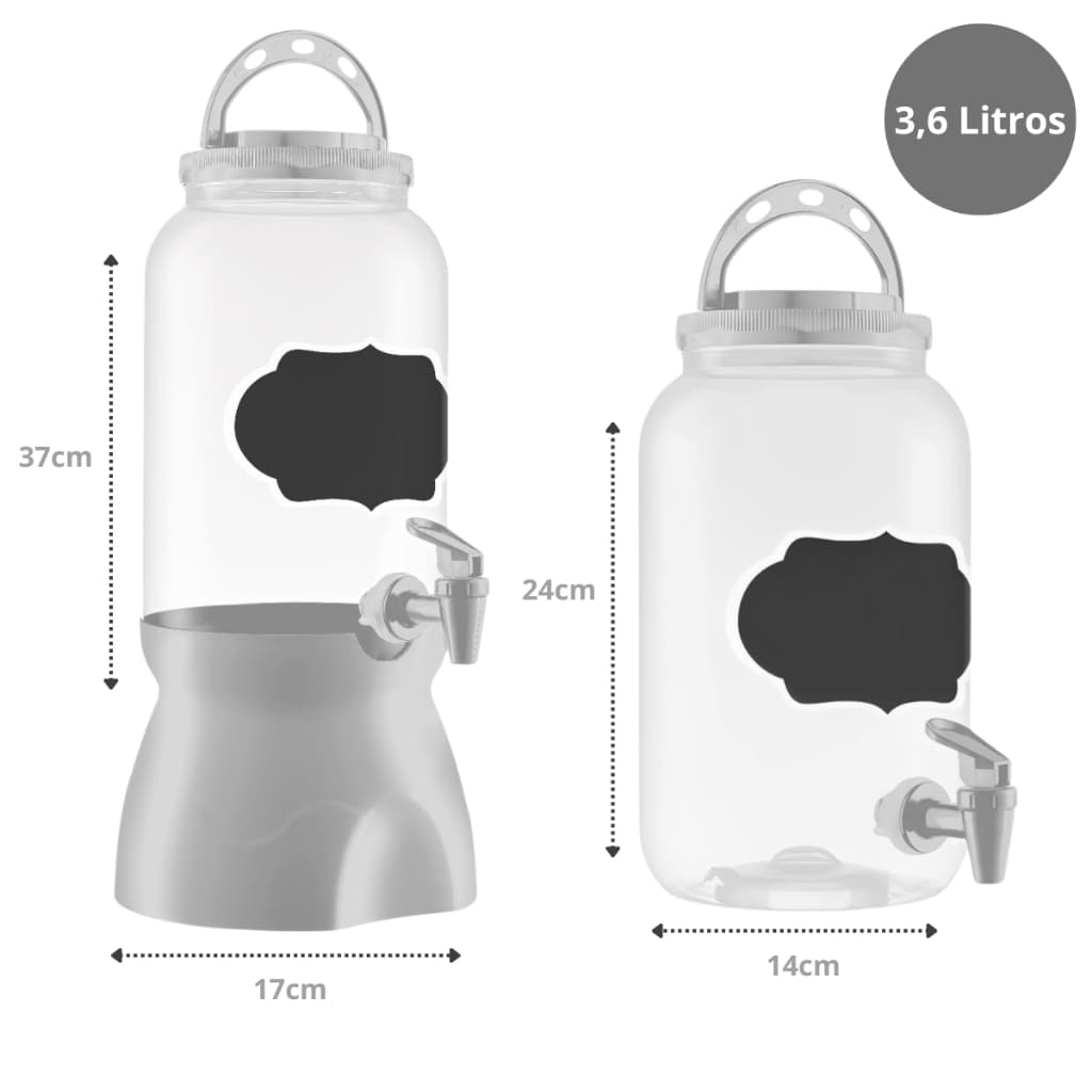 Kit 1-2 Suqueiras De Plástico Louça 3,6l DIspenser Grande Bebidas Pote Com Tampa Alça E Torneira