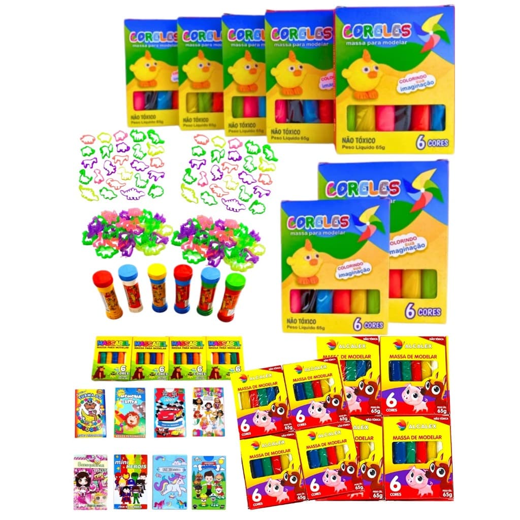 Kit Cxs 10 Massinha De Modelar + 10 Sabão + 10 Jogo Memoria Sortido + 20 Cortador Festa Lembrancinha