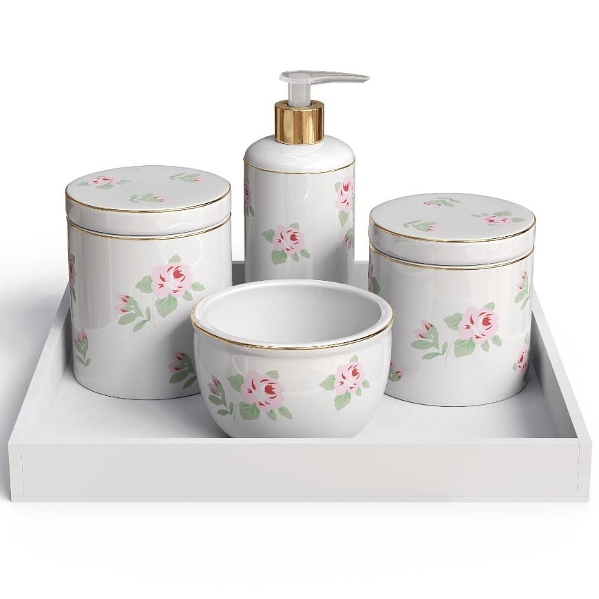 Kit Bebe  Menina Flores Rosas Com Filete De Ouro