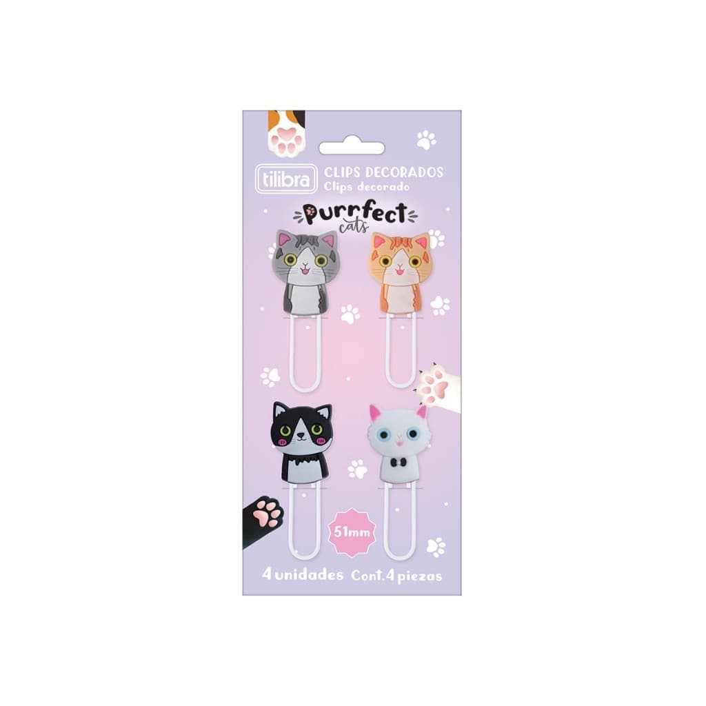 Clips Metálico Decorado com 4 Unidades Purrfect Cats- Tilibra | de Papel