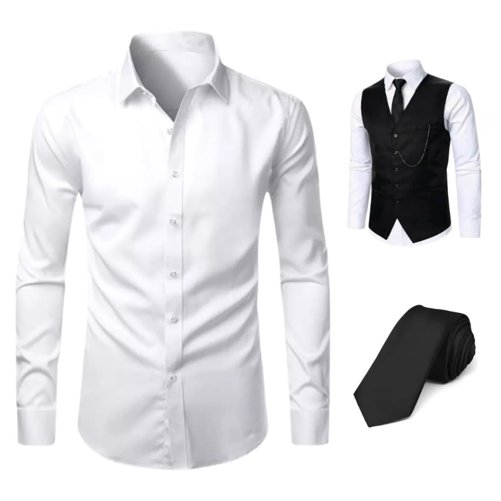 Kit Camisa Social Masculina + Gravata Slim + Colete Oxford Premium - Envio Imediato