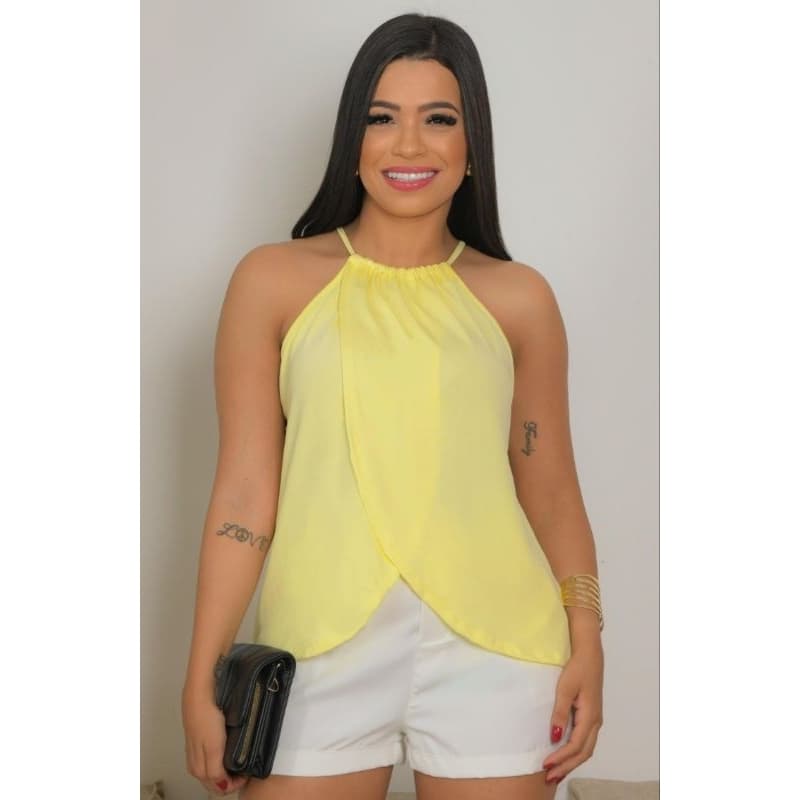 Regata Bata Femenina Transpassada com Gola de Amarrar Flare tecido suplex