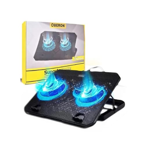 Base Suporte Notebook DE 12``ATE 17`` Oberon Led refrigerado 2 Cooler azul COM LED