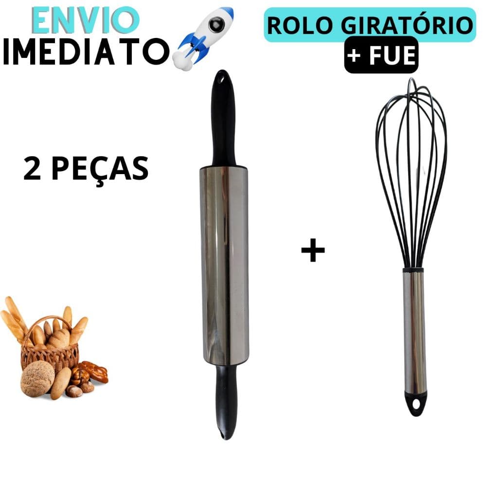Kit Rolo De Massa + Fuê Batedor de Silicone Rolo De Massa Cilindro Para Pão Pizza Macarrão Fuê Batedor de Ovos Fouet