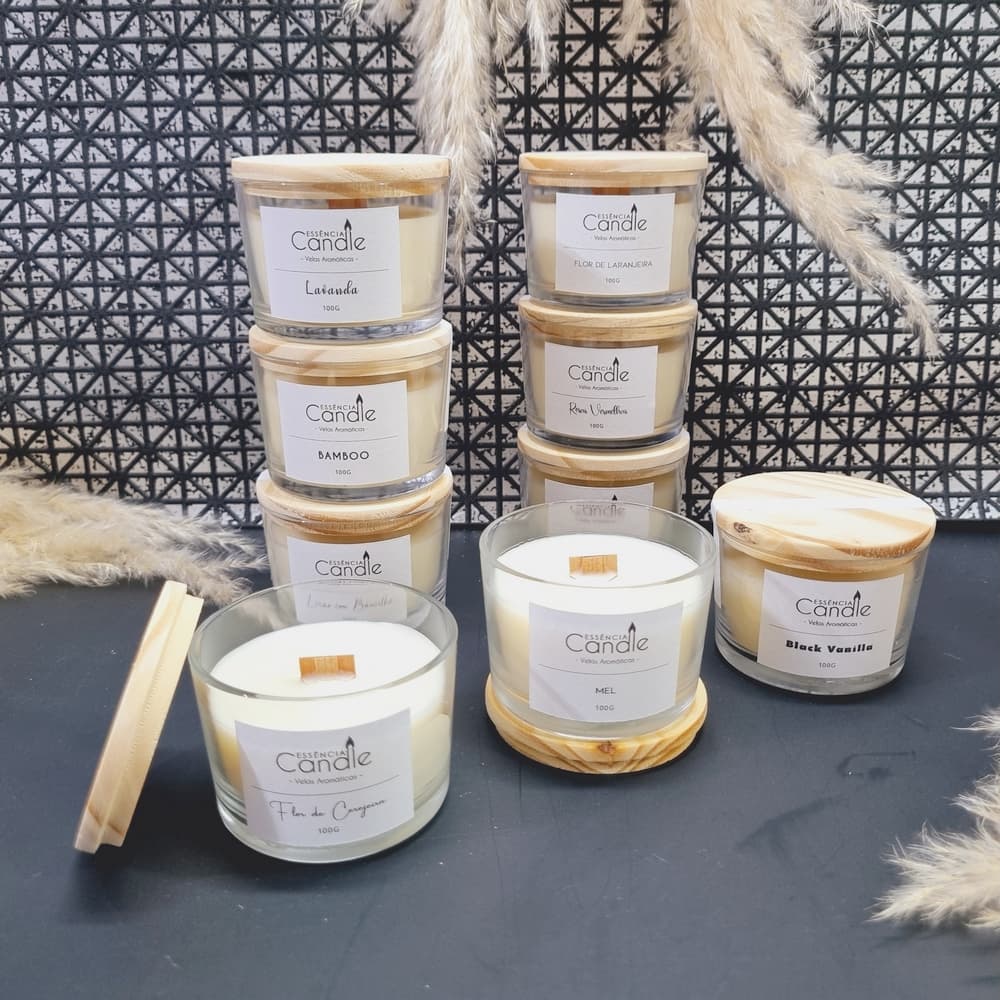 QUEIMA DE ESTOQUE - Vela Aromática Perfumada 100g Vegetal Pavio Madeira