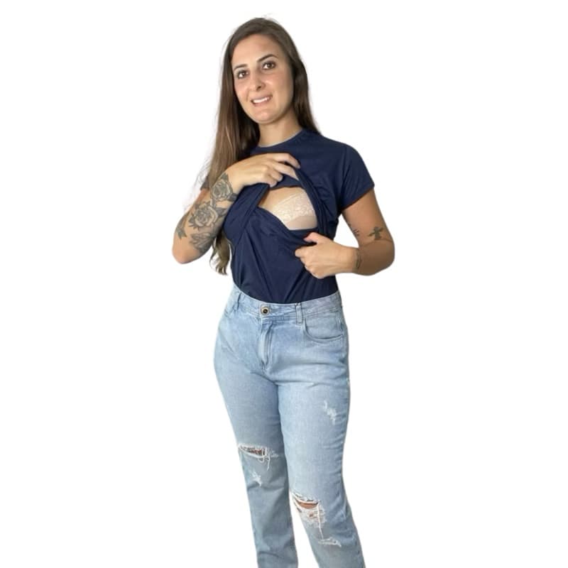 Blusinha T-shirts Camiseta de Amamentação Gestante Manga Curta