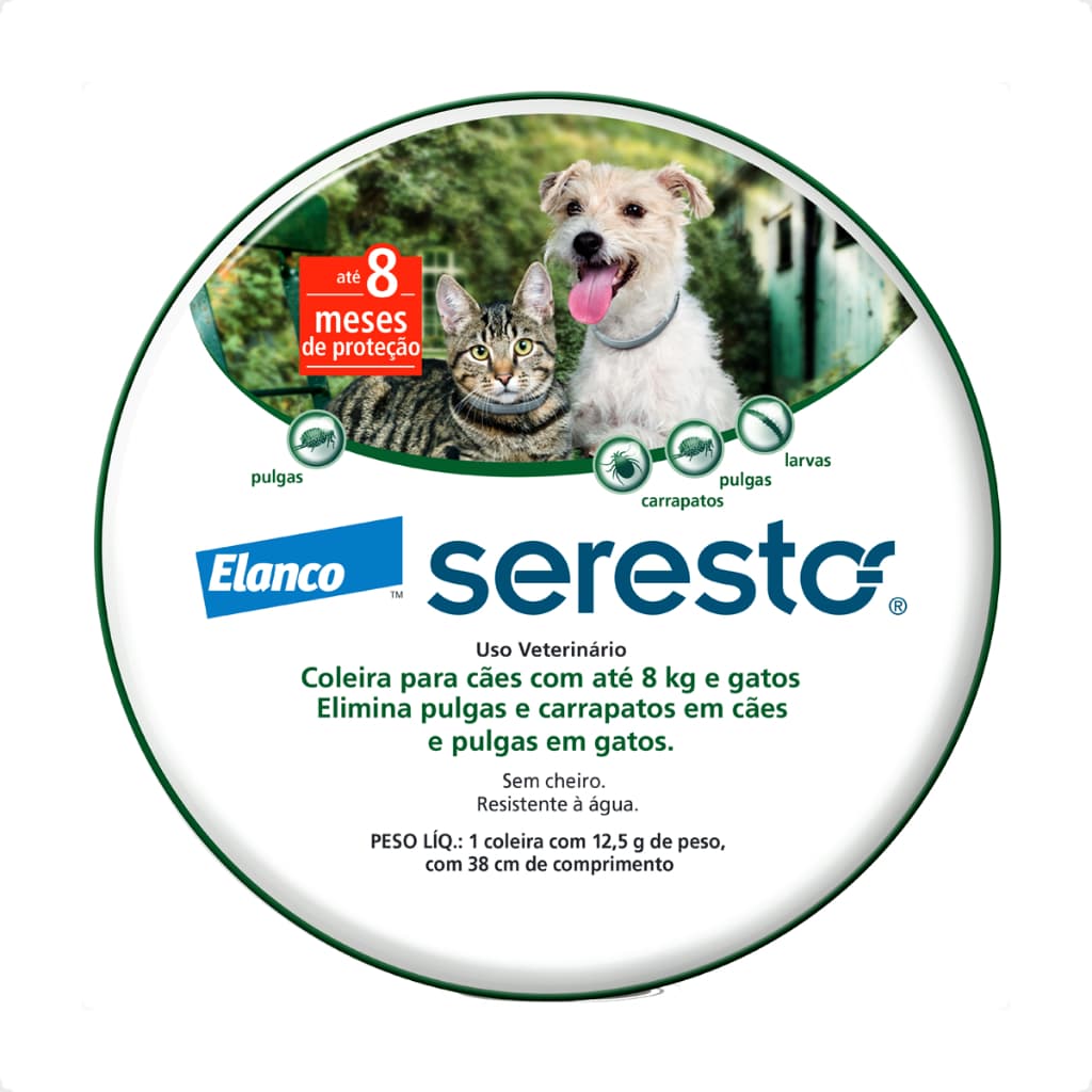 Coleira Antipulgas Seresto Cães Gatos Até 8kg
