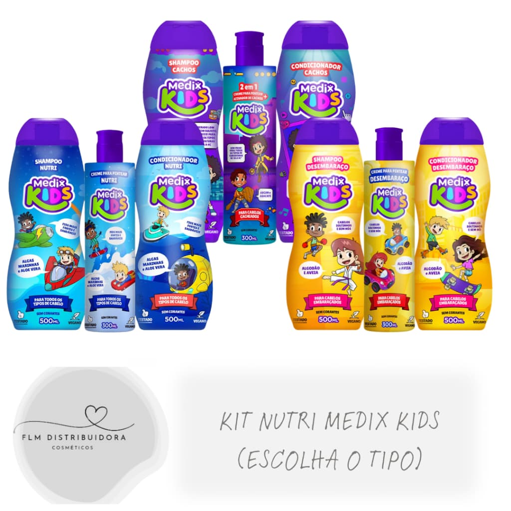 Kit Medix Kids Sh 500ml + Cond 500ml e Creme 300ml (Escolha o Tipo)