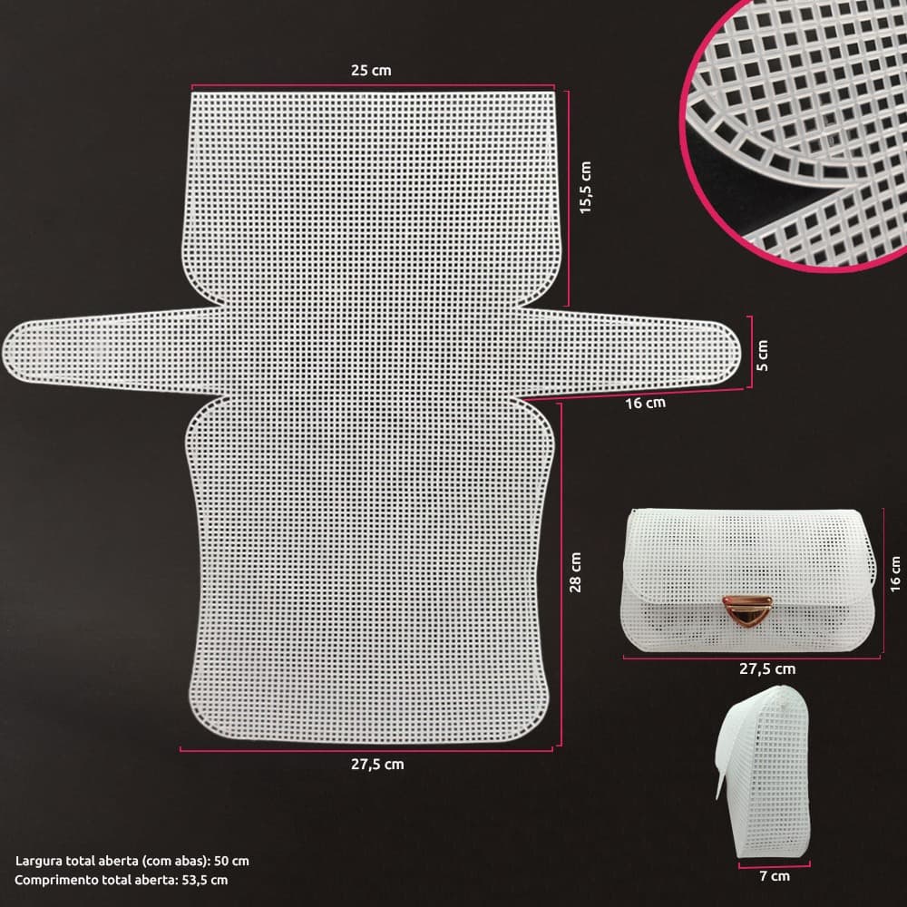 Malha chenille para bolsa 53,5x50cm BXWG10 (Tela plástica) com furo de 3mm