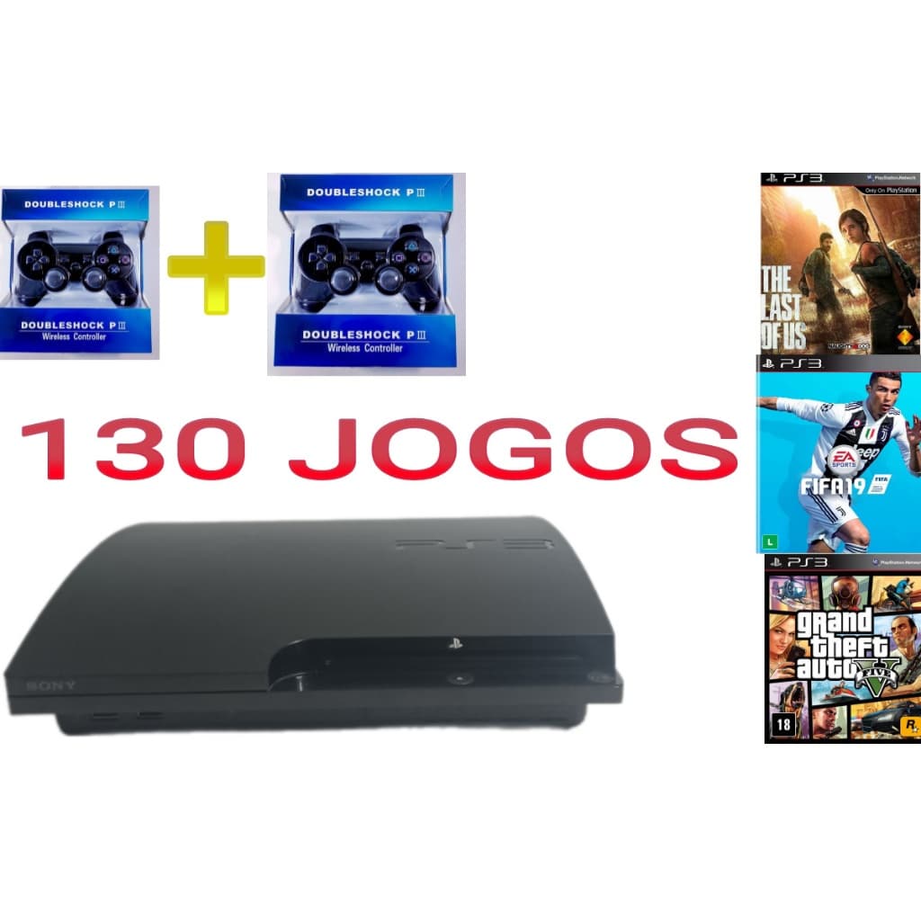 CONSOLE PS3 SLIM PLAYSTATION 3  USADO com 130 GAMES + 2 controles