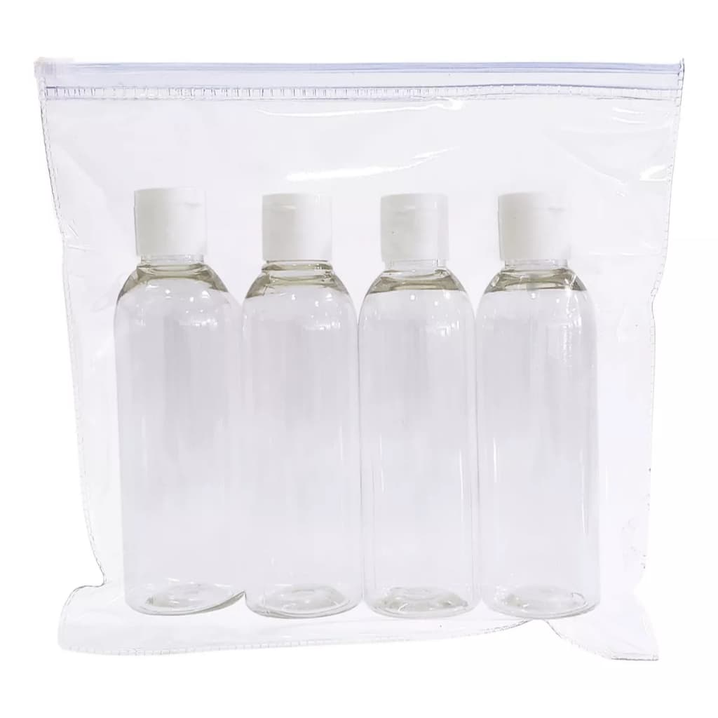 Kit Viagem Com Ziplock + 4 Frasco Shampoo Creme Sabonete Ft 100ml