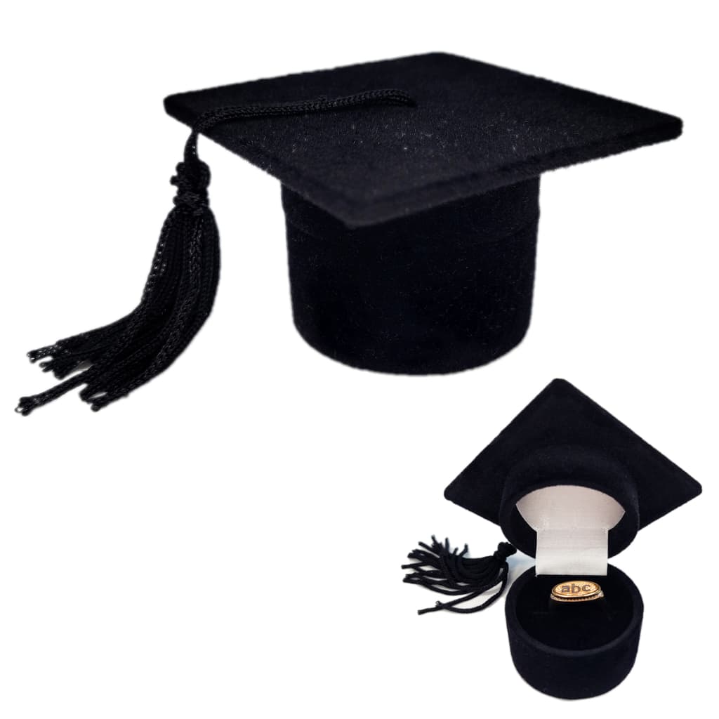 Estojo Caixinha Capelo Chapéu de Formatura Formando Veludo Preto Brinco Anel Aliança Joia