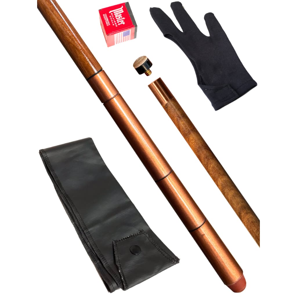 Taco de sinuca profissional inteiro base multicolor com capa e luva