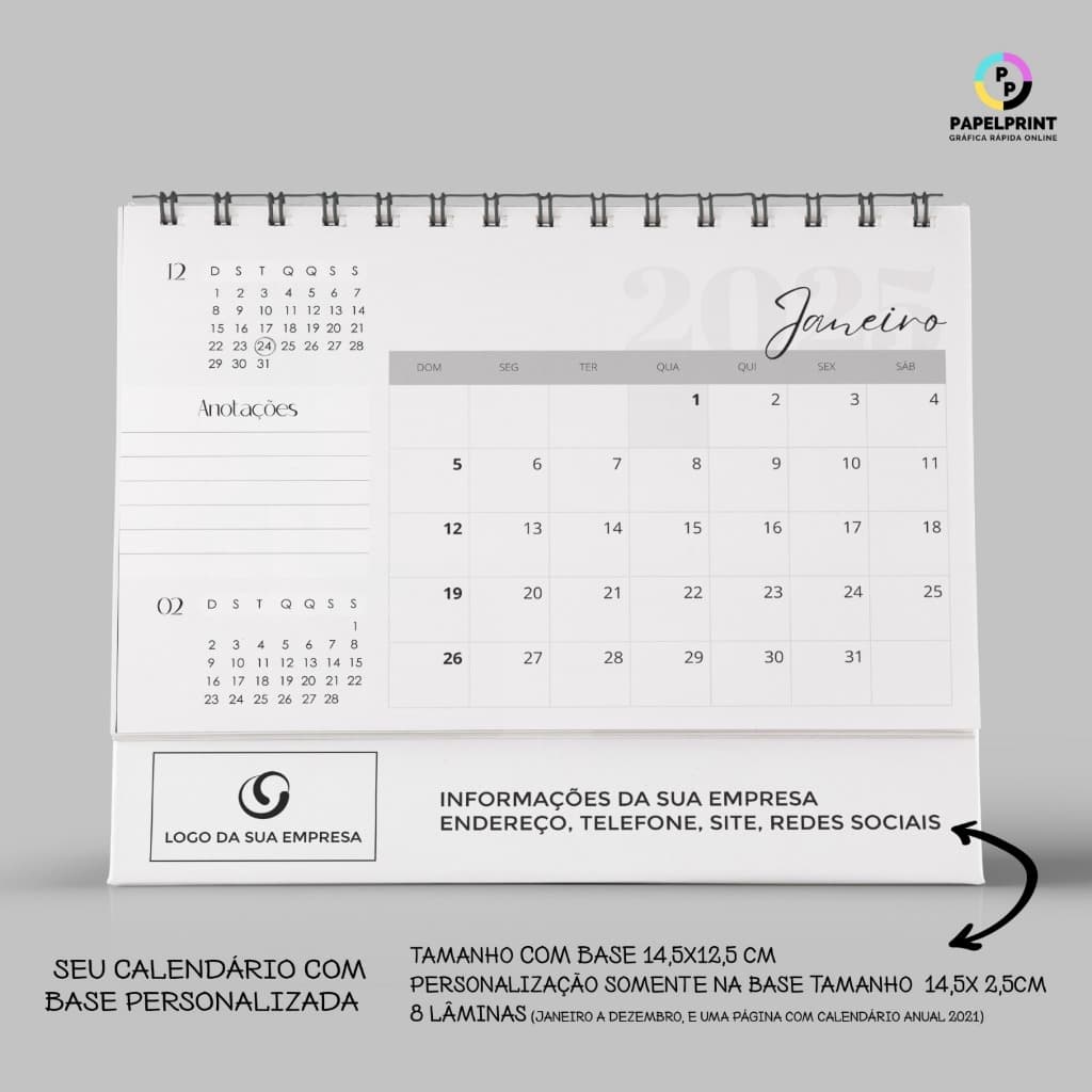Calendário 2025 De Mesa Com Base Personalizada - 16 Und.