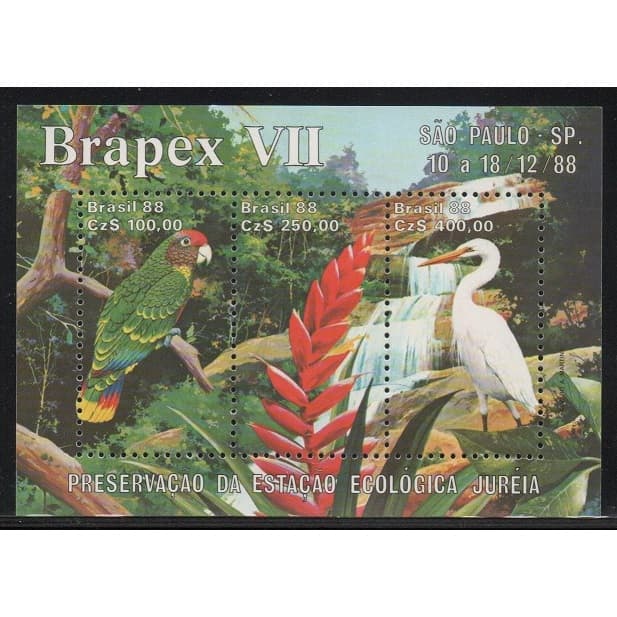 Bloco Estação ecológica da Juréia - selo de carta - filatelia -  NOVO - ano 1988 - catálogo RHM  B75