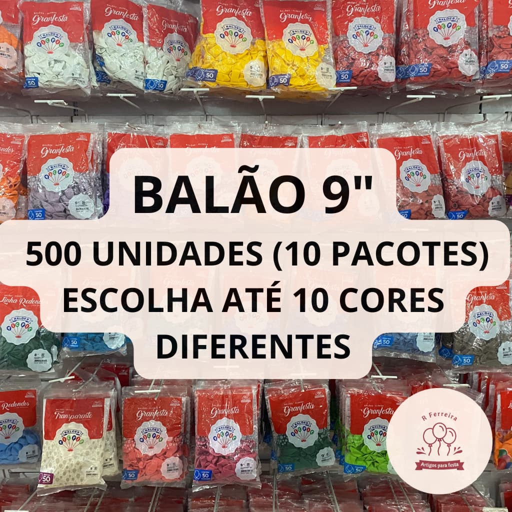 Balão Bexiga para Festa 9 polegadas 500 unidades Redondo Pic Pic 10 Pacotes
