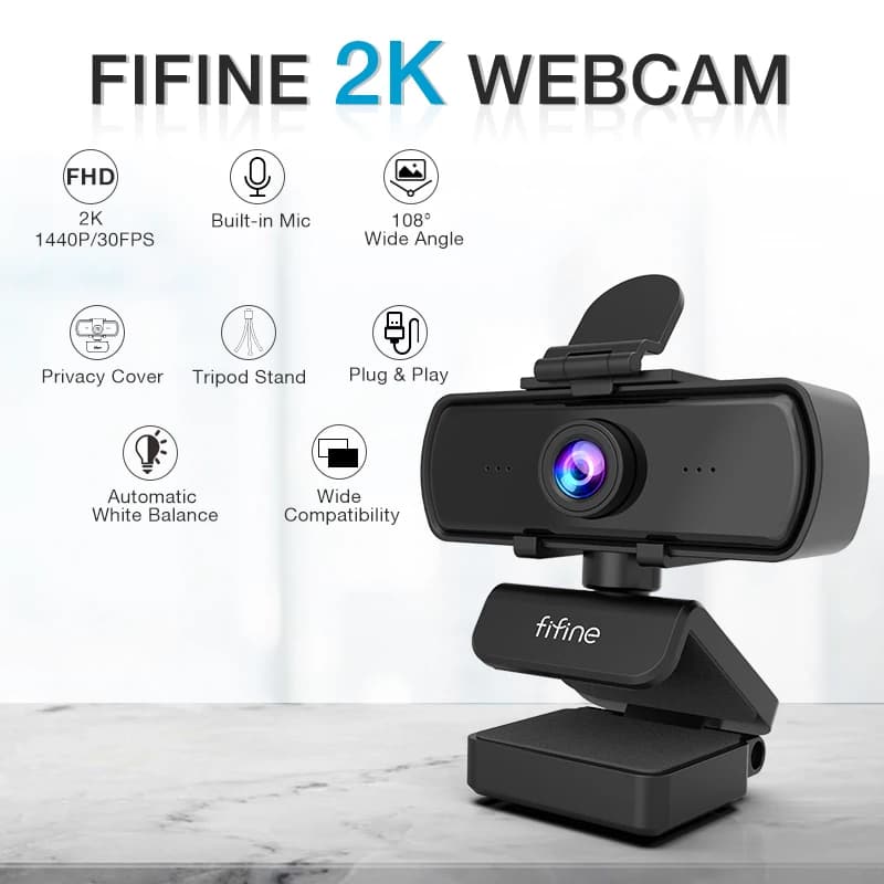 Webcam Fifine K420 Usb Hd 1440p 30fps 2k C Microfone E Tripé