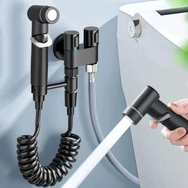 Kit Banheiro Ducha Higiênica Com Registro Torneira Dupla em Aço Inox 304 Para Banheiro Lavabo Aço Escovado 4 pcs KGOLD