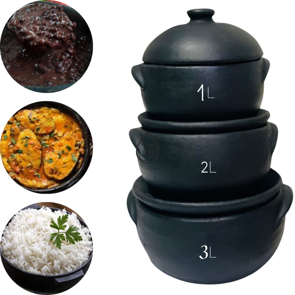 Kit 3 Panelas de Barro Capixaba Curada Para Moqueca Galjnhada Feijoada Comida Caseira 1l, 2l e 3l Não Solta Resíduos