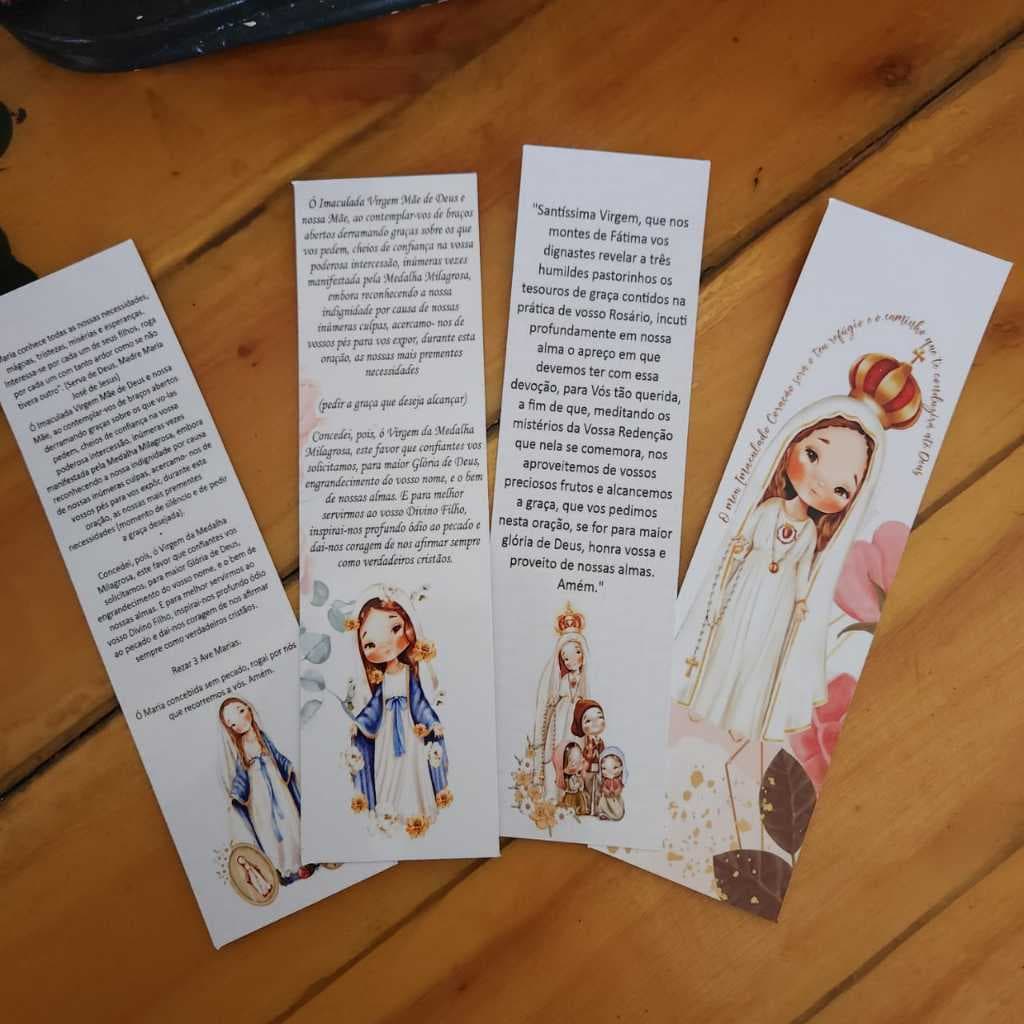 Marca Páginas Católico - 50 unid - Nossa Senhora de Fátima, N S das Graças, Santa Inês, Santa Luzia