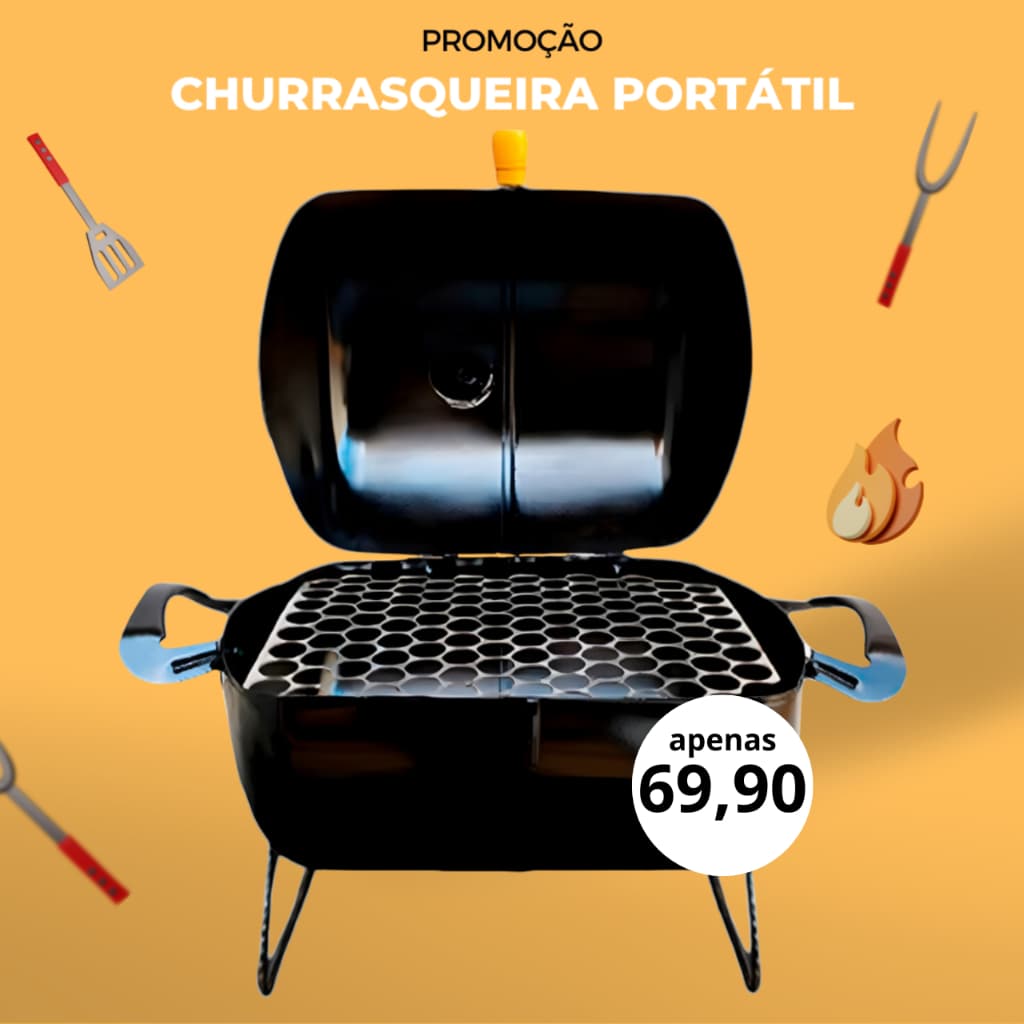 Churrasqueira a Bafo Portatil Movel Compacta Para Apartamento Pesca Acampamento Praia + Grelha