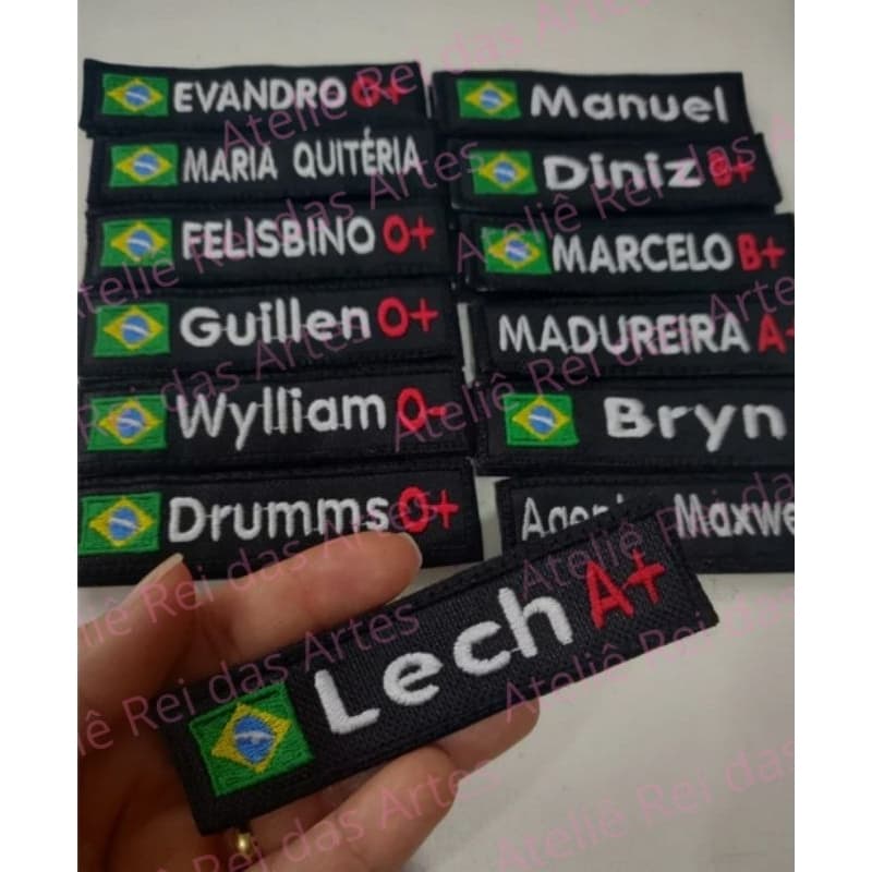 Patch Tarja, Bandeira + nome e seu tipo sanguíneo / Termocolante ou Fecho de contato