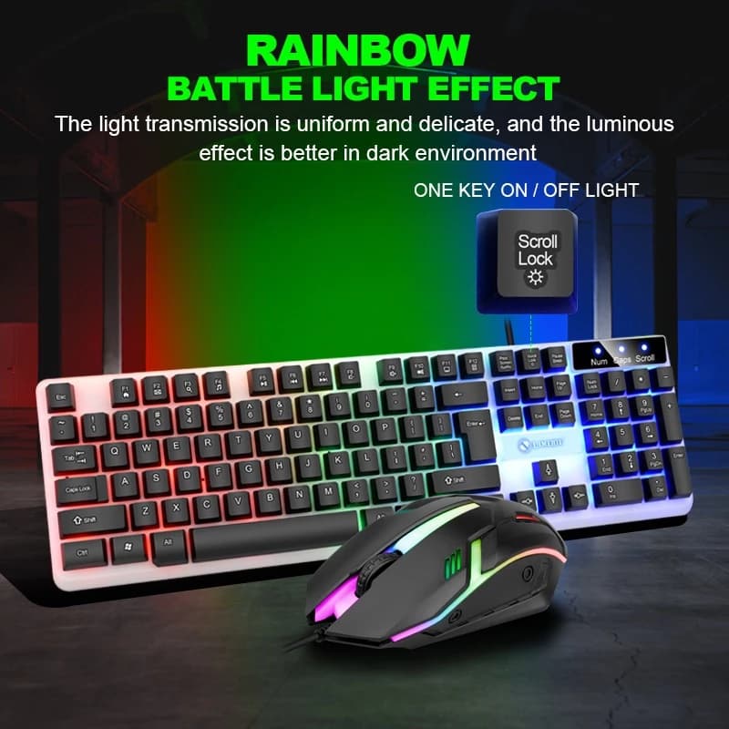 Kit Teclado Semi Mecânico + Mouse Gamer 3200dpi Rgb Led com fio