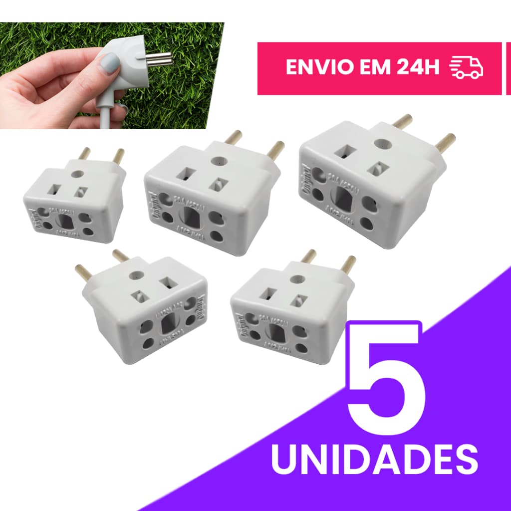 Adaptador de Tomada C/5 Benjamin BOB 10A/20A Pino Maciço Resistente