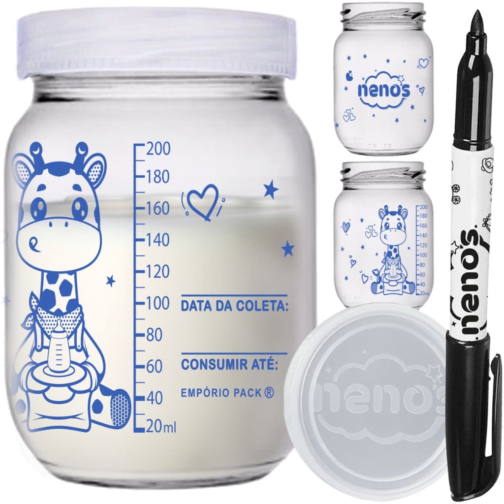 5 Potes Vidro Armazenar Leite Materno, Papinha (267.GIRAFA)