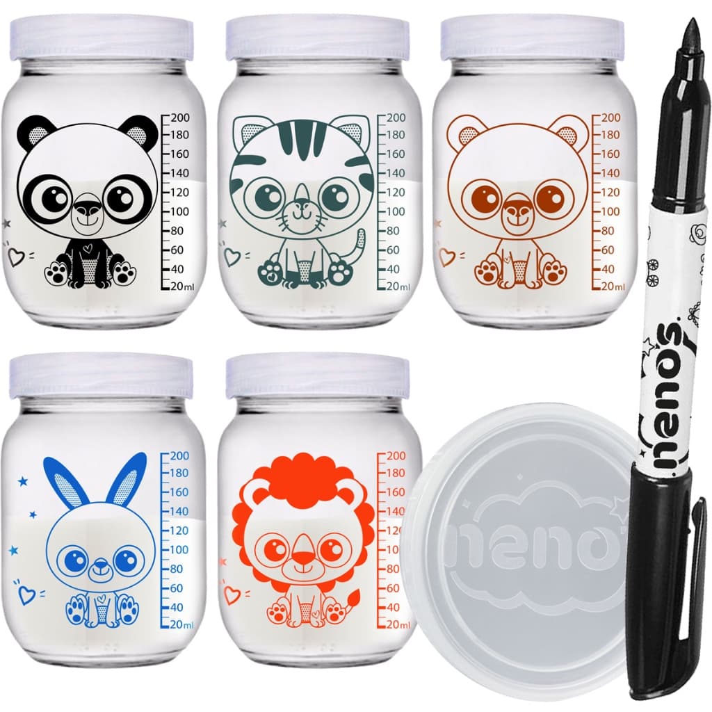 5 Potes Vidro Armazenar Leite Materno, Papinha (267.KAWAII)