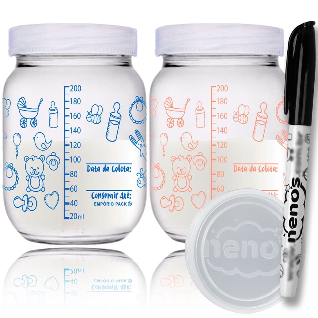 10 Potes de Vidro Armazenar Leite Materno ou Papinha com Graduação 200ml (267.BABY)