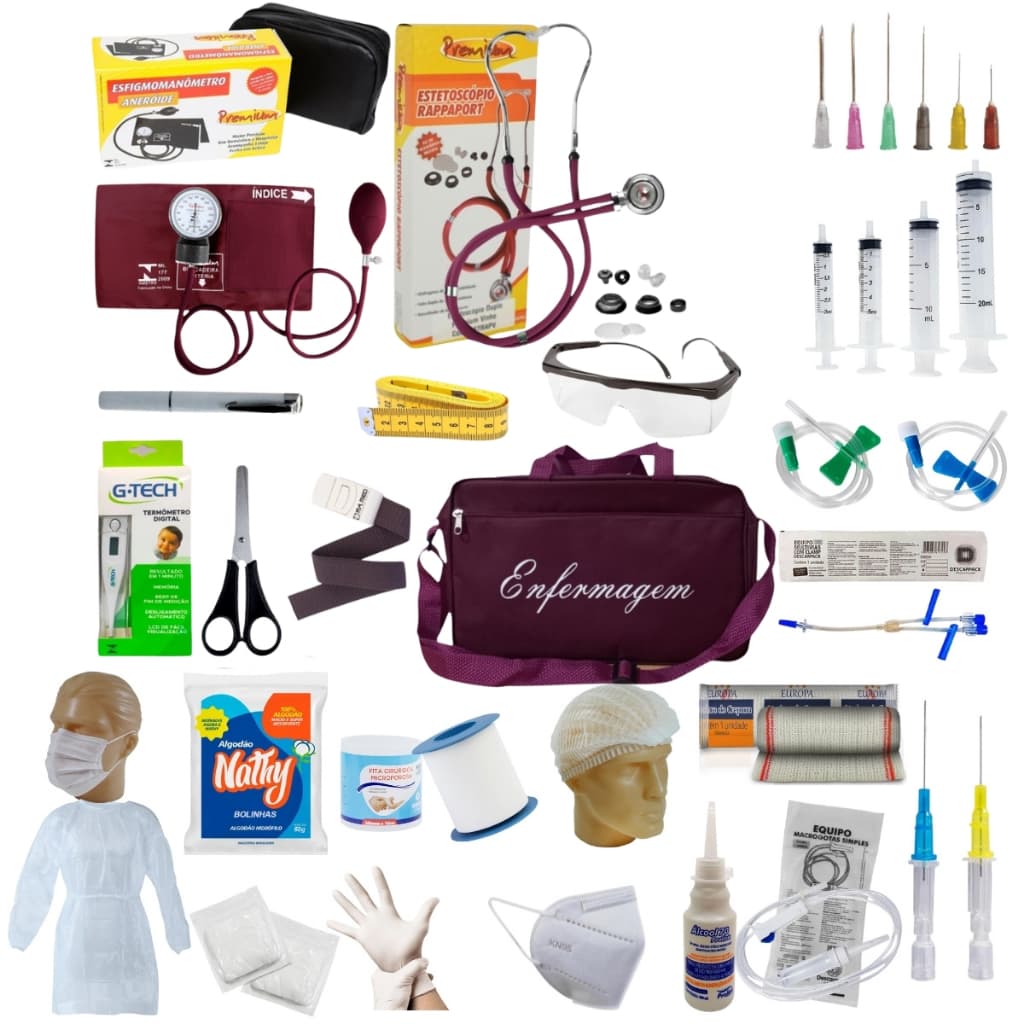 KIT ENFERMAGEM COM ESTETO E MEDIDOR DE PRESSÃO 60 ITENS