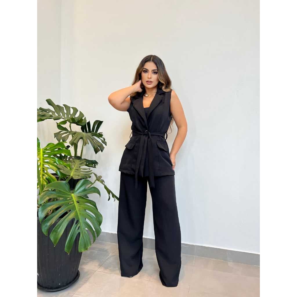 Conjunto alfaiateria colete e pantalona longo  estiloso