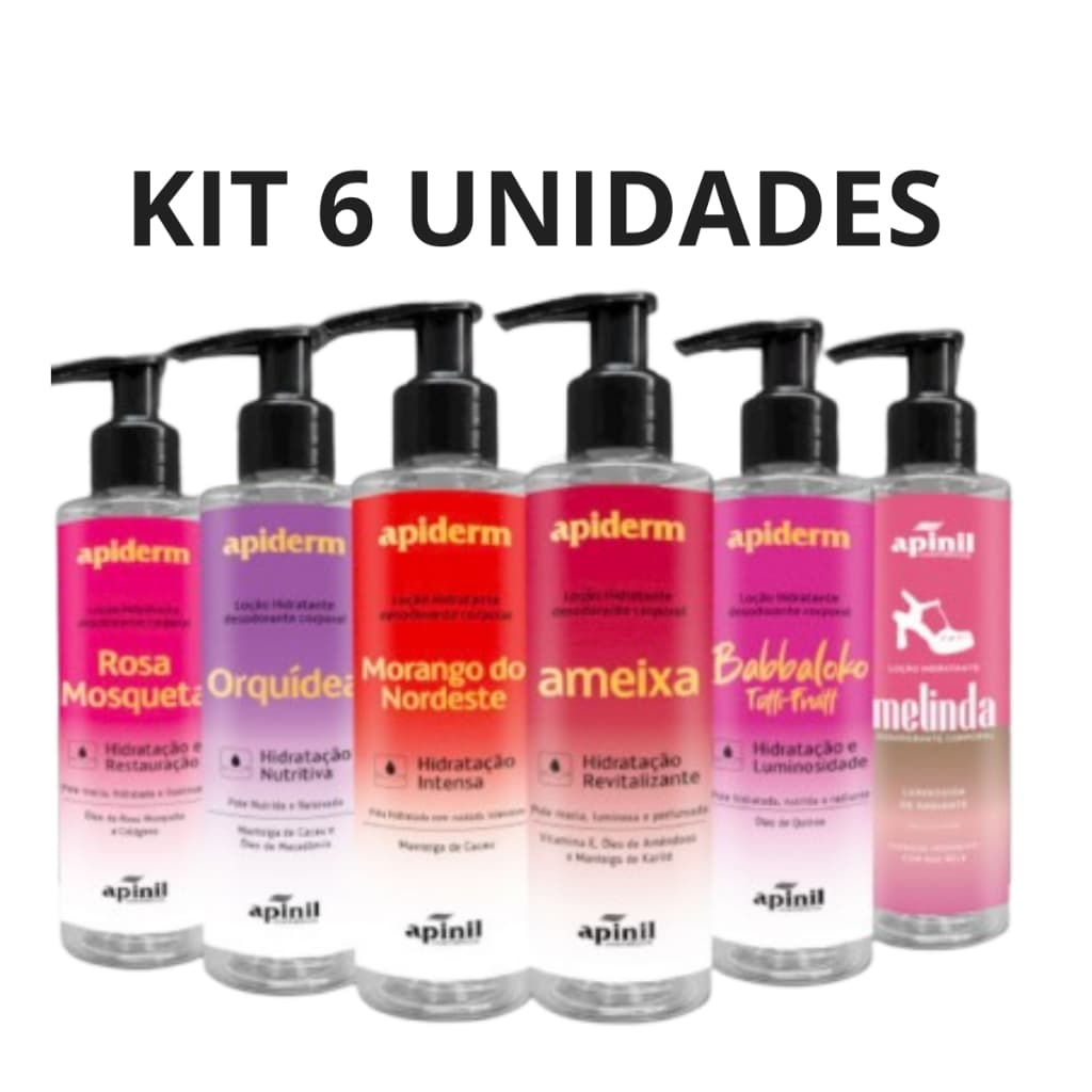 LOÇÃO HIDRATANTE CORPORAL APIDERM APINIL KIT 6 TAMPA COM BICO