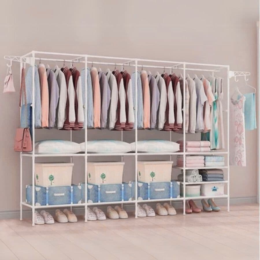 Arara Armário Com Sapateira Cabideiro e Prateleiras Preto / Branco Guarda Roupa Portátil