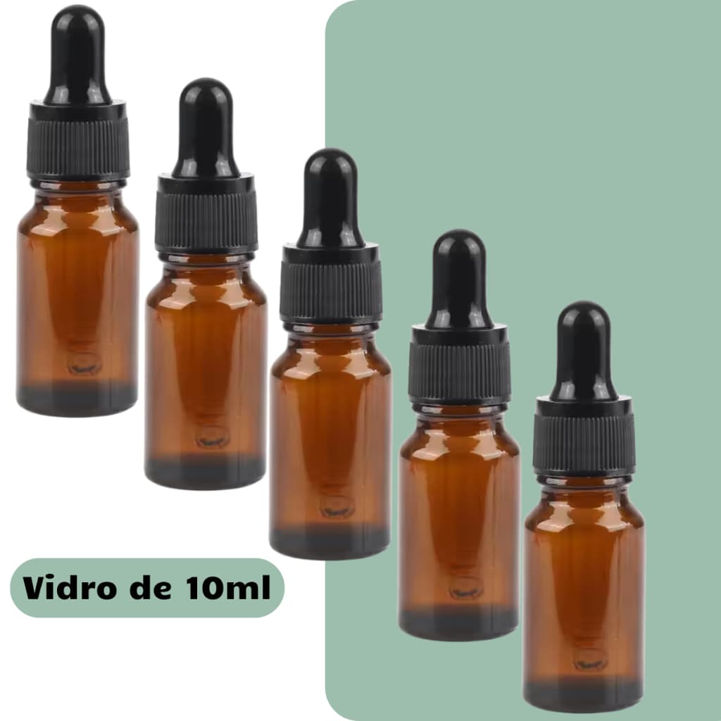 Frasco Conta Gotas 10ml Vidro Âmbar (50 Unidades) Tampa Com Lacre Preta