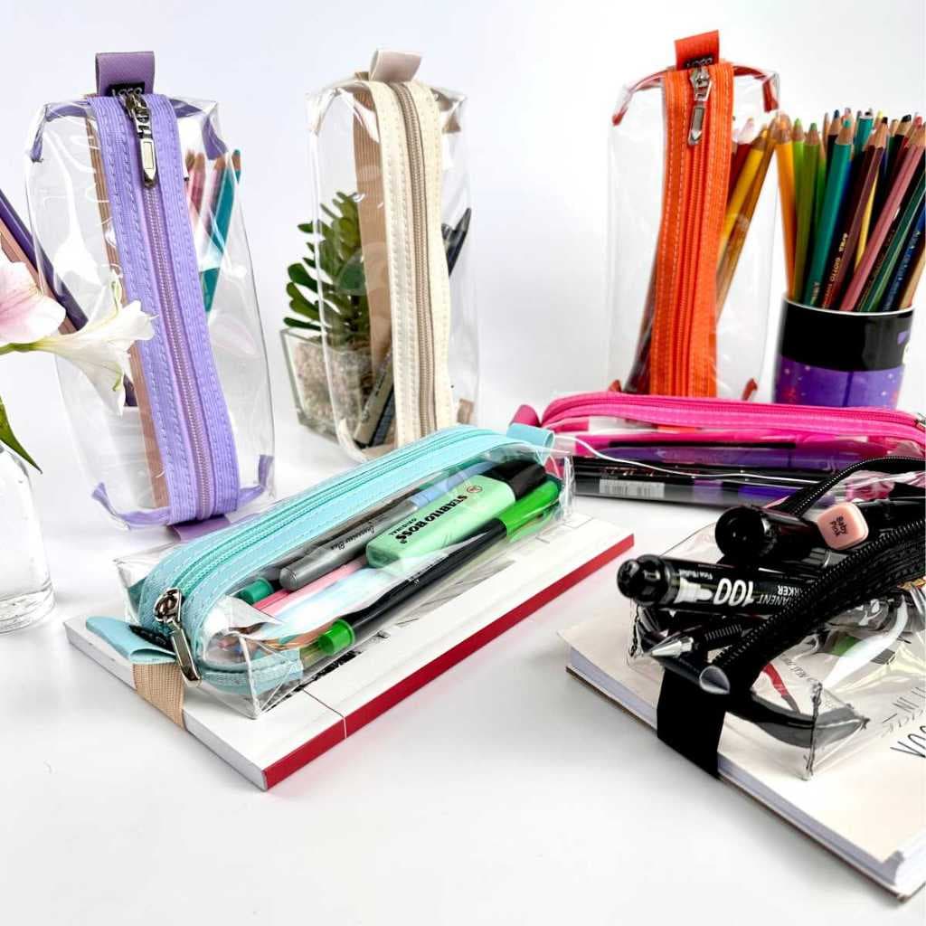 Estojo Transparente Escolar Com Elastico Necessaire Transparente Organizador Estojo Transparente