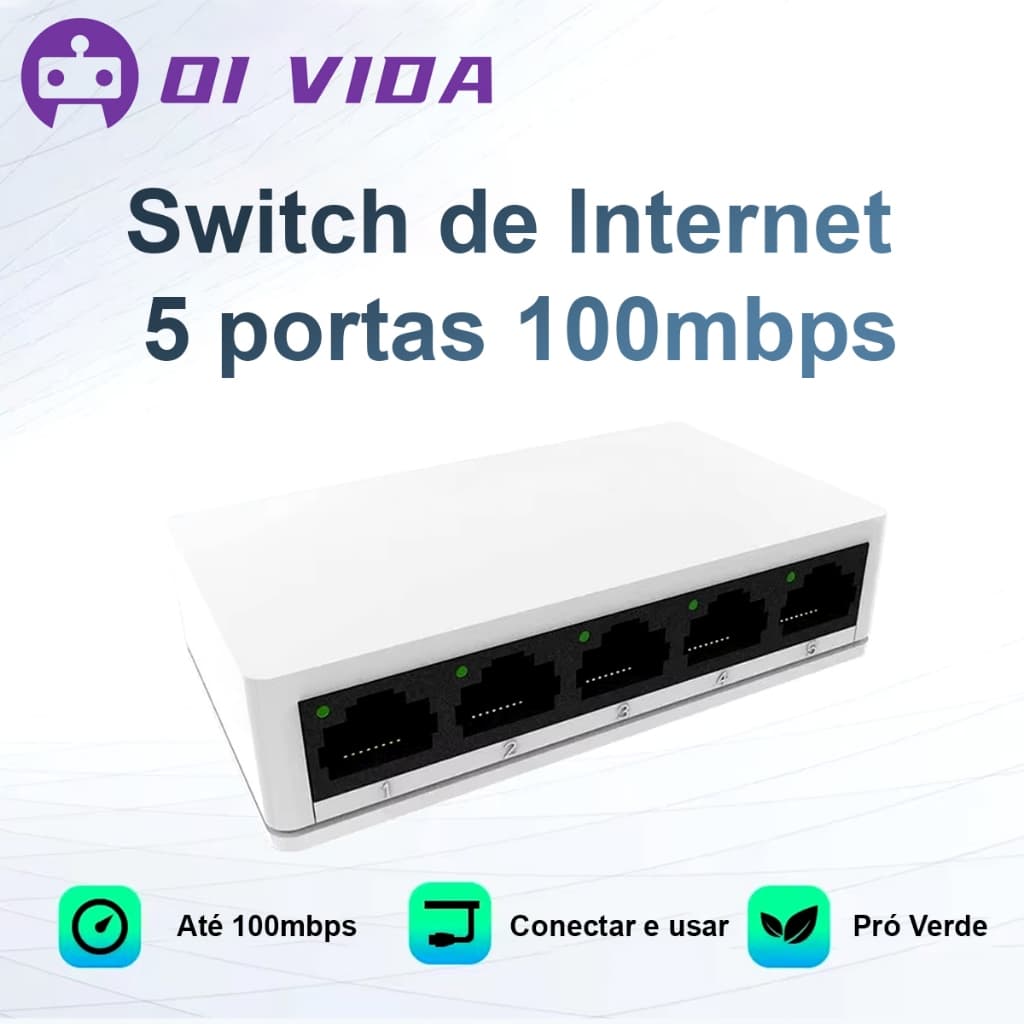 Mini Roteador Switch de Rede 5 Portas Gigabit 10/100mbps LAN RJ-45 Alta Velocidade Sem Configuração