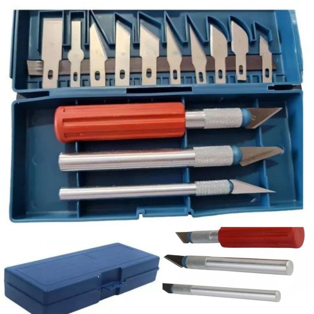 Kit Estilete Bisturi Precisão 13 Peças Com Estojo Artesanato Estilete Laminas Corte Couro