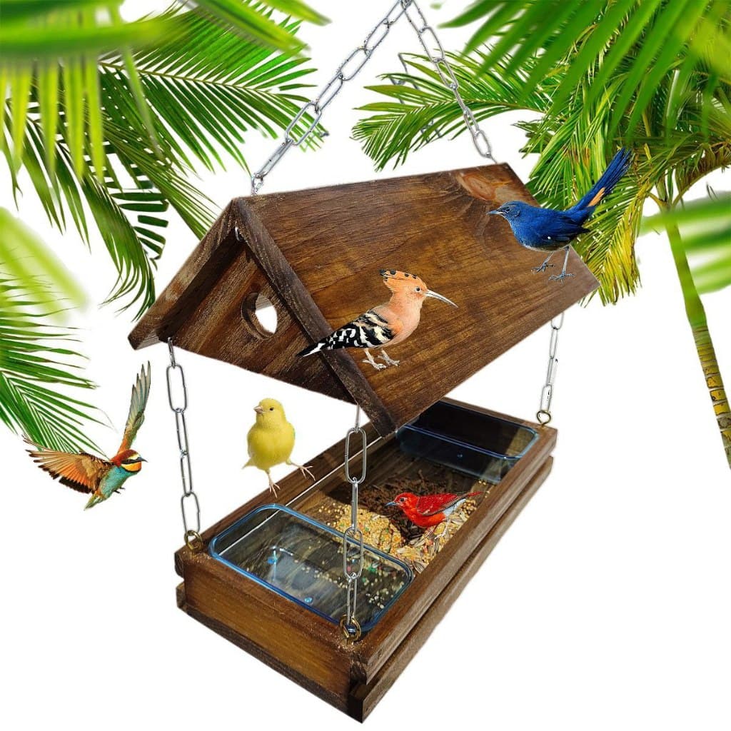 Comedouro Tratador Pássaros Livres Madeira Ecológico Décor
