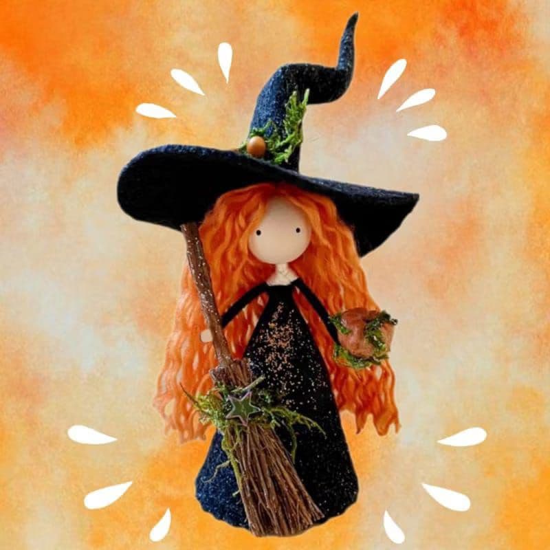 Bruxinha Agdas de enfeite e artesanal 16x13x13 cm em feltro - Mundo das agdas