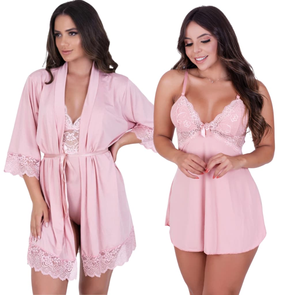 Kit Linha Noite Robe Romantic + Camisola Decote Costas